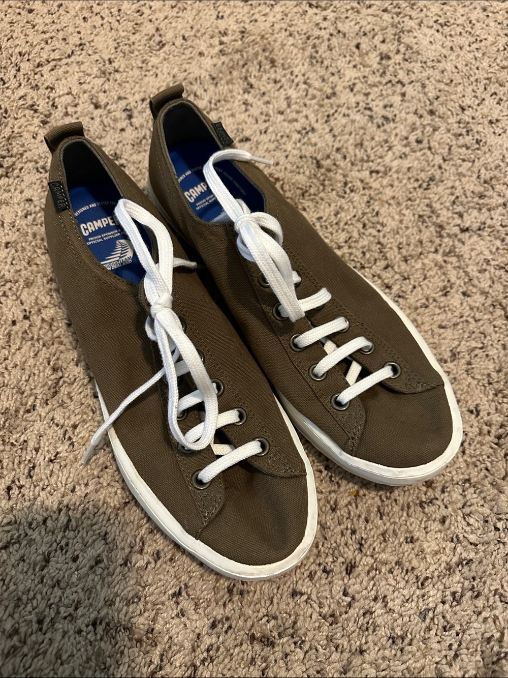 Camper Men's Olive Canvas Low-Top Sneakers with White Laces size 43 (10.5-11)